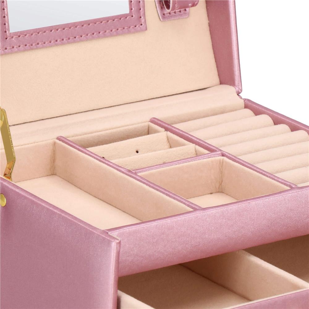 (DL) Cutie depozitare si organizare bijuterii, MDF, piele ecologica si velur, 17,5 x 14 x 12,5cm, roz