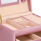 (DL) Cutie depozitare si organizare bijuterii, MDF, piele ecologica si velur, 17,5 x 14 x 12,5cm, roz