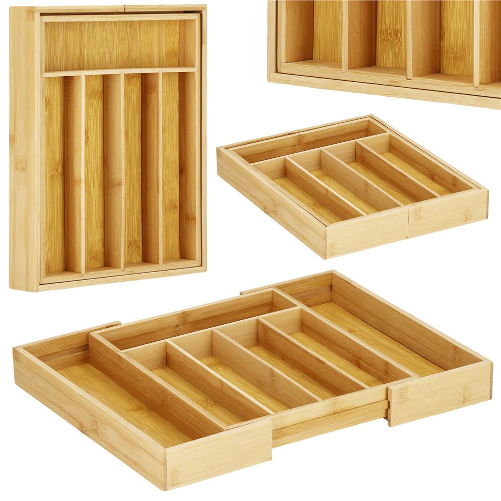 Organizator tacamuri si ustensile bucatarie, bambus, extensibil 28-45x33x5cm