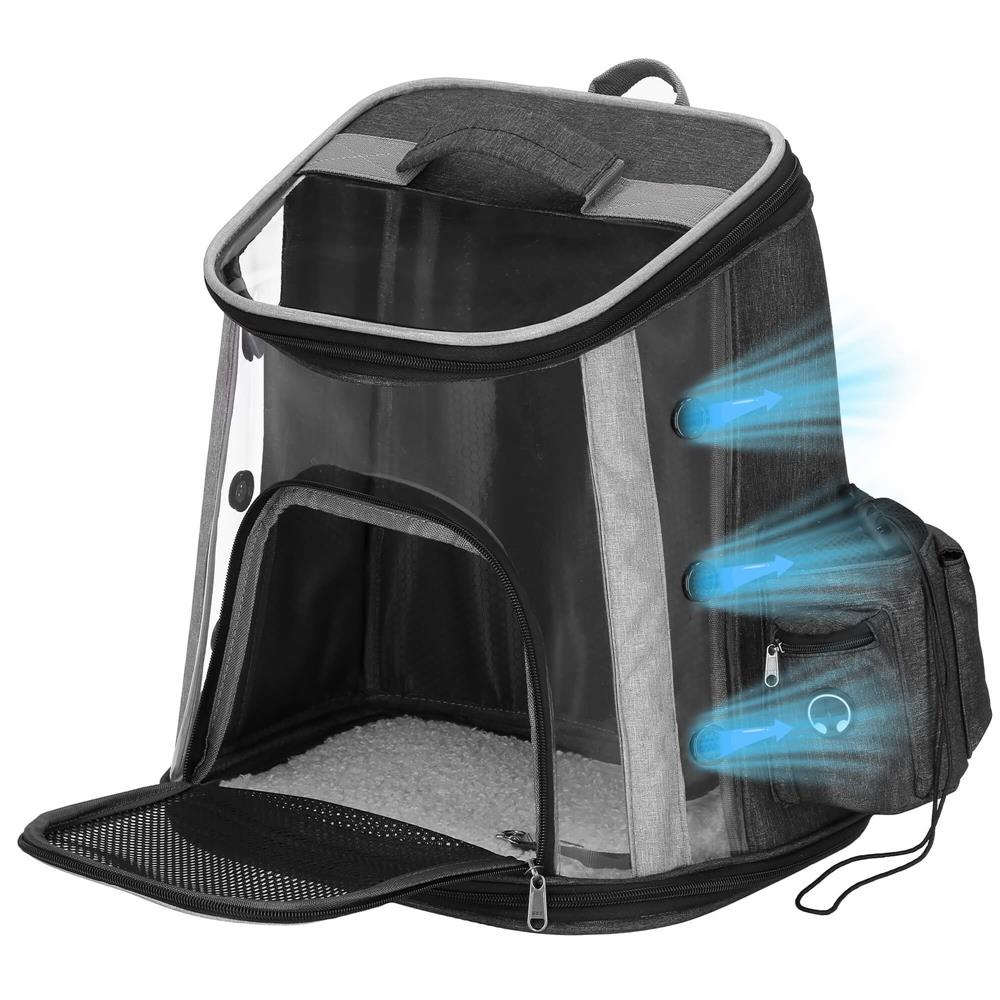 Rucsac transport animale talie mica-medie, maxim 15 kg, buzunare laterale, 38x34x26 cm, negru