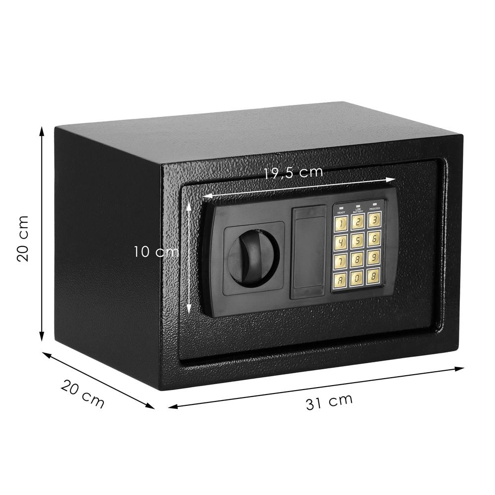 Seif electronic standard cu cifru si cheie, 200x310x200 mm, Otel, Negru