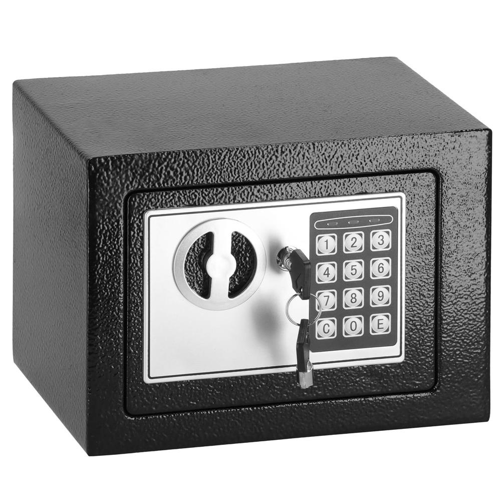 Seif electronic standard cu cifru si cheie, 170x230x170 mm, Otel, Negru