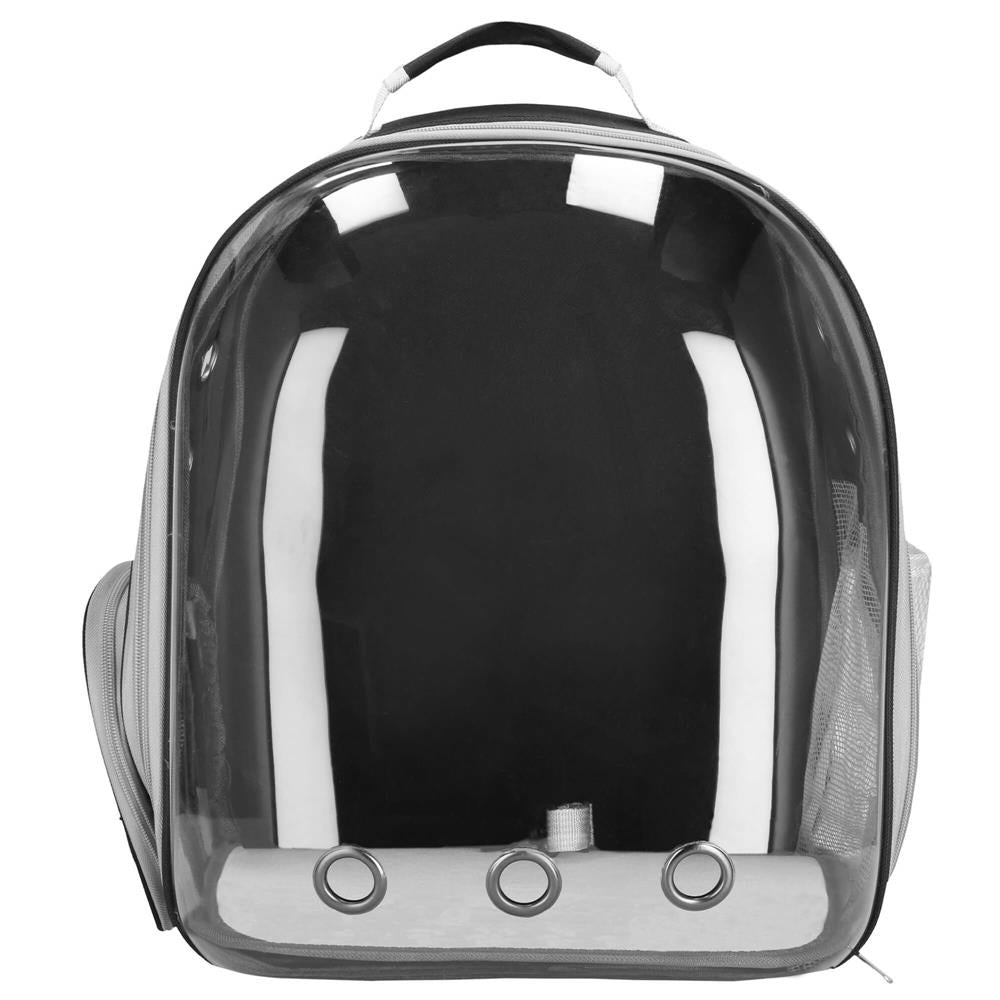 Rucsac transport animale talie mica-medie, maxim 12 kg, hublou panoramic transparent, buzunare laterale, gri
