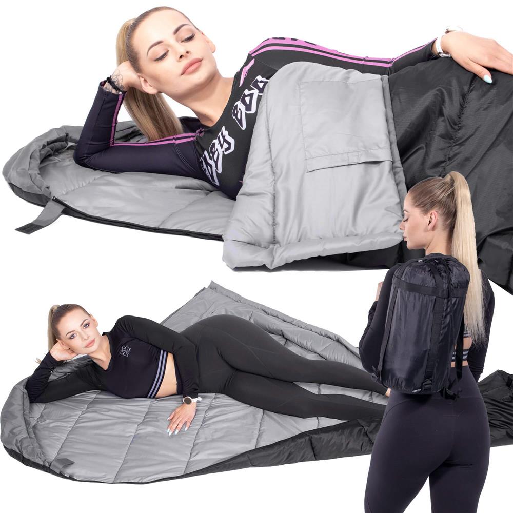 Sac de dormit tip mumie, cu geanta de transport, 210x80cm, 0-10grade, culoare negru gri