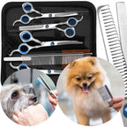 Set de ingrijire pentru animale de companie, cu 4 foarfece pentru tuns si accesorii