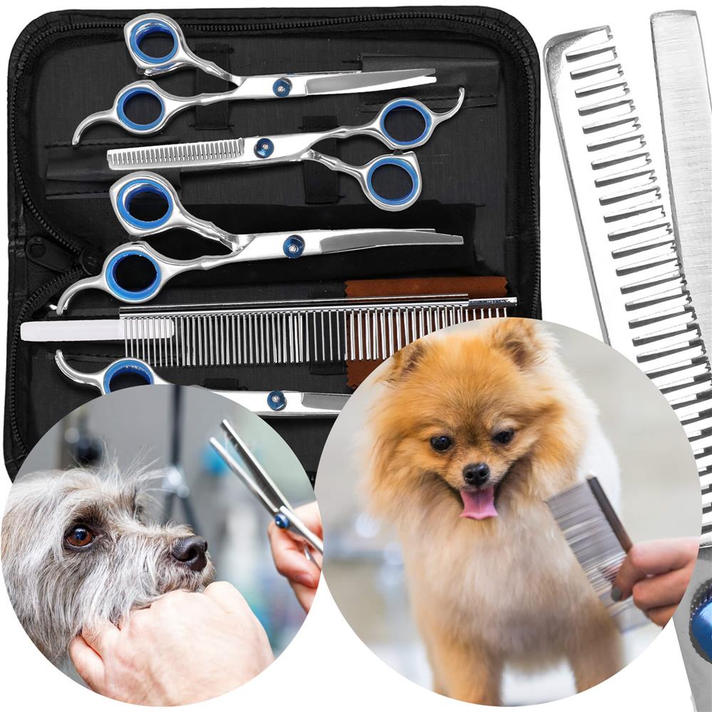 Set de ingrijire pentru animale de companie, cu 4 foarfece pentru tuns si accesorii