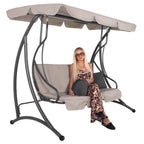 Leagan de gradina 190x115x176 cm, pentru 3 persoane, copertina reglabila, perne incluse, cadru otel si material impermeabil, bej