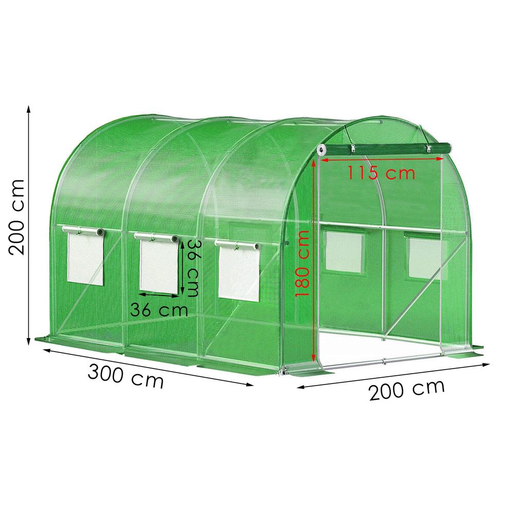 Folie inlocuire pentru sera 300x200x200 cm, PE 140g/mp cu plasa PP, UV4, 6 ferestre si usa cu fermoar, verde