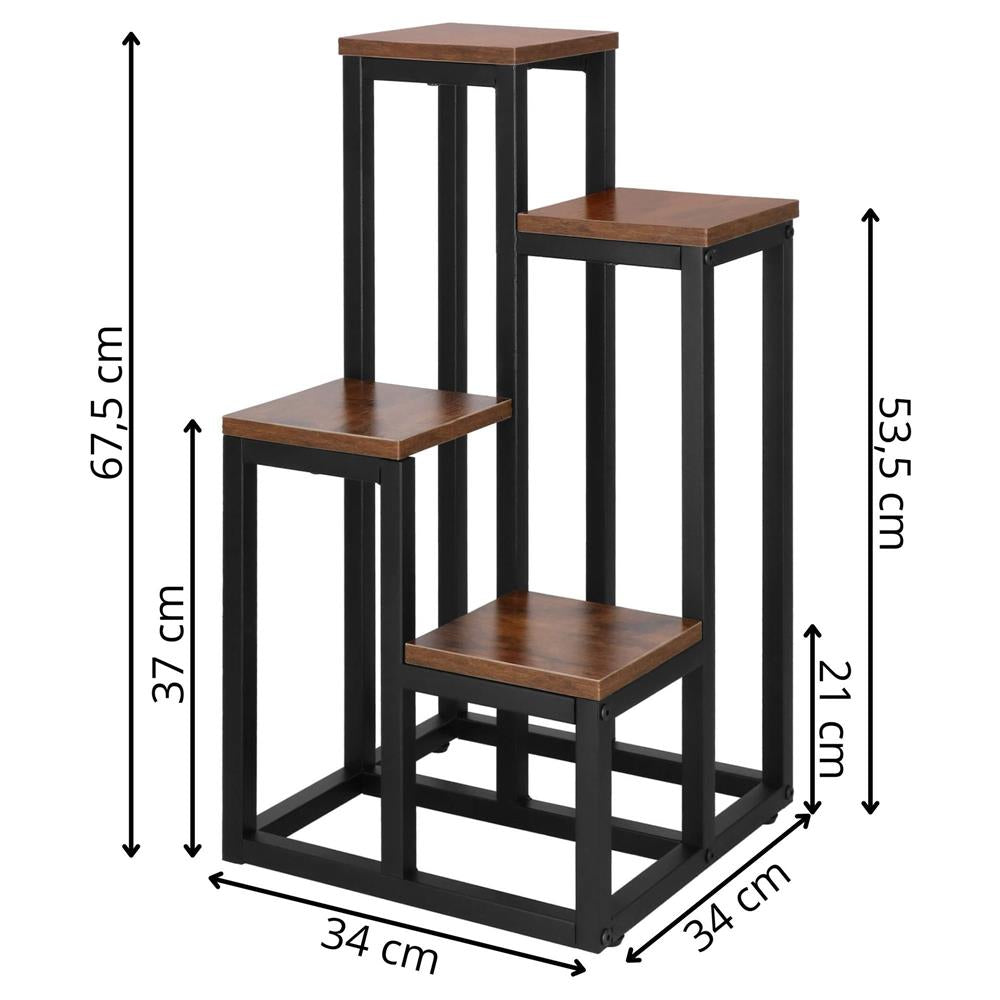 Stand pentru flori, cadru metalic, 4 etajere, 34x34x68 cm, maro inchis