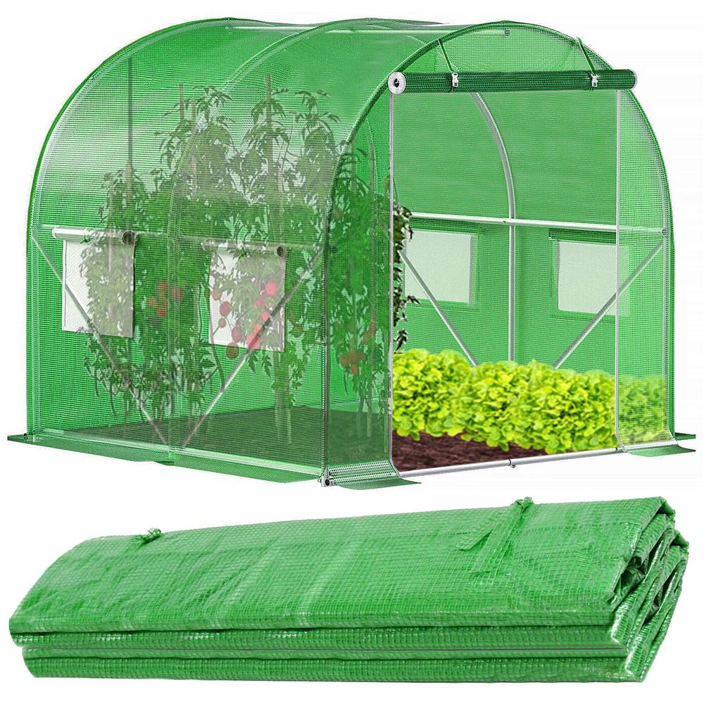 Folie inlocuire pentru sera 200x200x200 cm, PE 140g/mp cu plasa PP, UV4, 4 ferestre si usa cu fermoar, verde