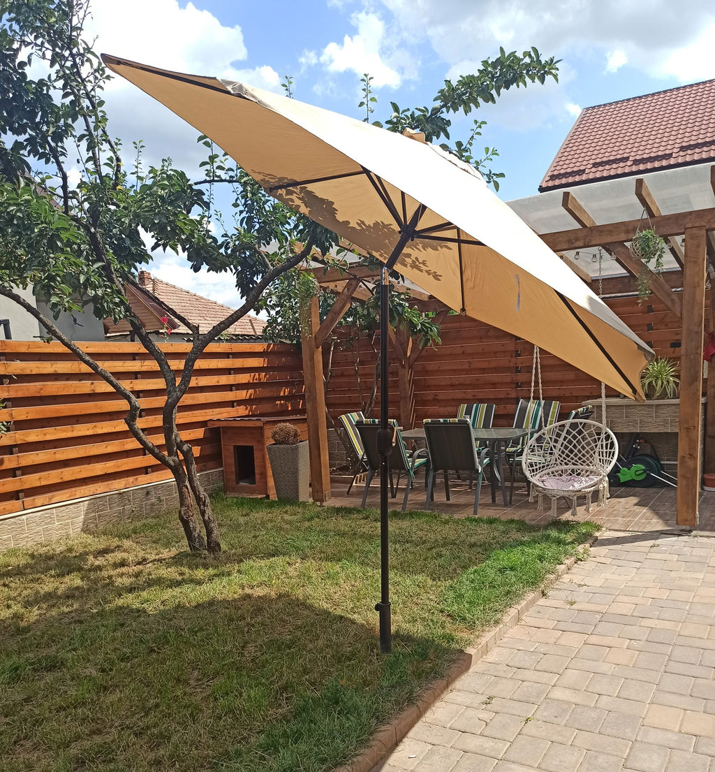 Umbrela terasa gradina, cu manivela si inclinare, diametru 300cm, Taupe