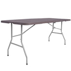 Masa dreptunghiulara pliabila multifunctionala, 1.8 m x 0.75 m x 0.75 m, imitatie ratan, maro