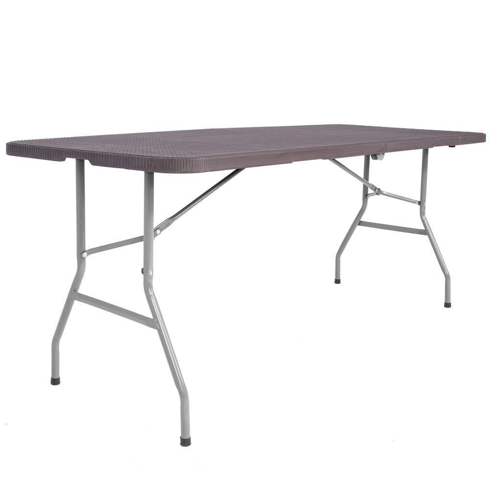 Masa dreptunghiulara pliabila multifunctionala, 1.8 m x 0.75 m x 0.75 m, imitatie ratan, maro