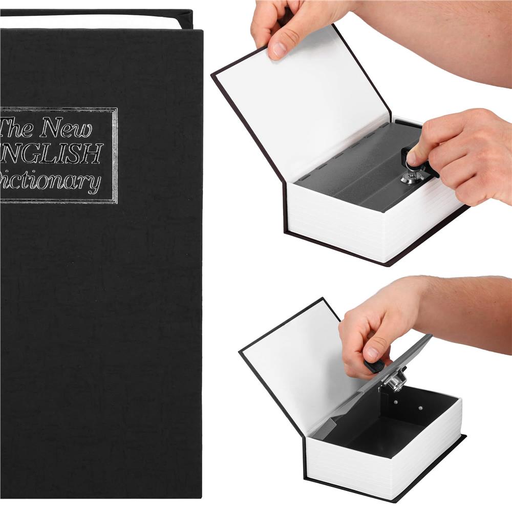 Caseta de valori, cutie metalica cu cheie, portabila, tip carte, Dictionar, negru, 24x15.5x5.5 cm