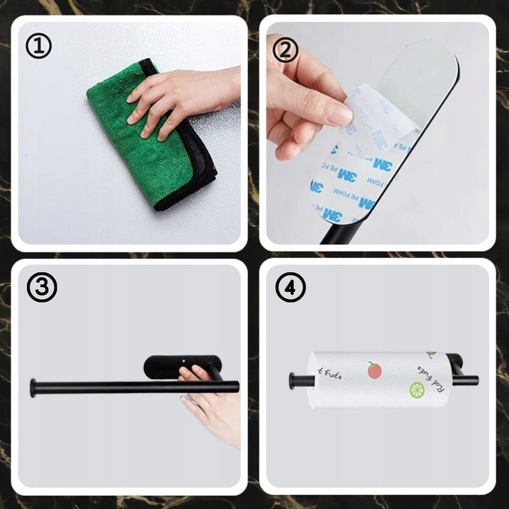 Suport hartie igienica din otel, prindere fara gaurire, 33.5cm, negru