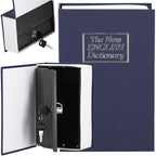 Caseta de valori, cutie metalica cu cheie, portabila, tip carte, Dictionar, albastru, 18x11.5x5.5 cm