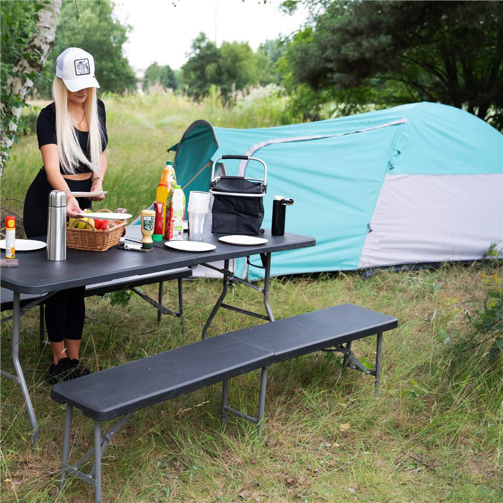 Cort plaja sau camping, impemeabil, cu terasa, 4 locuri, 175x310x130cm, gri albastru