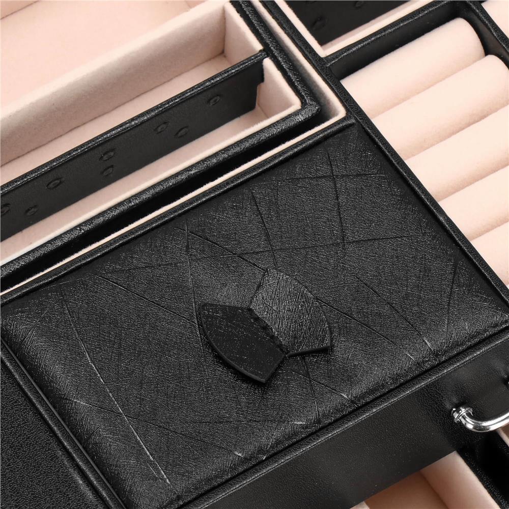 Cutie depozitare si organizare bijuterii, piele ecologica + velur, 26 x 21,5 x 19 cm, negru