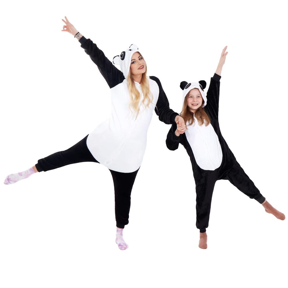 Pijama tip salopeta pentru copii, model panda, marime 125-140cm