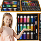 Set de pictura si desen pentru copii, 150 de piese, trusa lemn maro