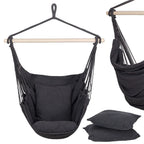 Hamac tip leagan suspendat pentru casa sau gradina, gri inchis cu perne, 130x100cm, 150kg