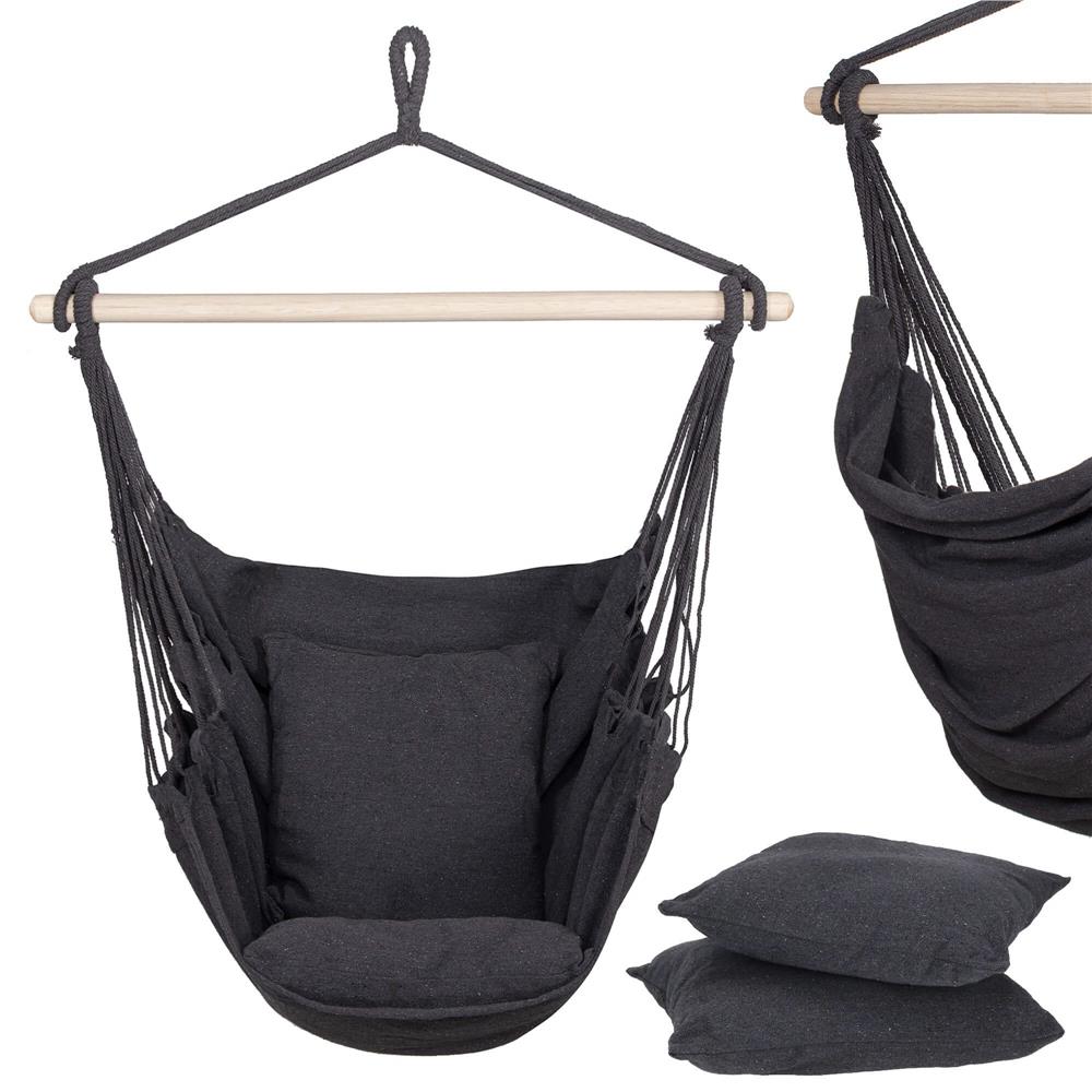 Hamac tip leagan suspendat pentru casa sau gradina, gri inchis cu perne, 130x100cm, 150kg