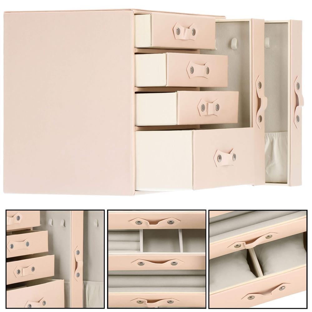 (DL) Cutie depozitare si organizare bijuterii, piele ecologica + velur, 26 x 22 x 18 cm, roz