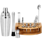 Set Cocktail Shaker Kit pentru barmani 750ml, KI12, suport bambus, 12 piese