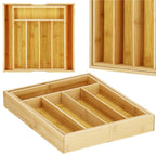 Organizator tacamuri si ustensile bucatarie, bambus, extensibil 28-45x33x5cm