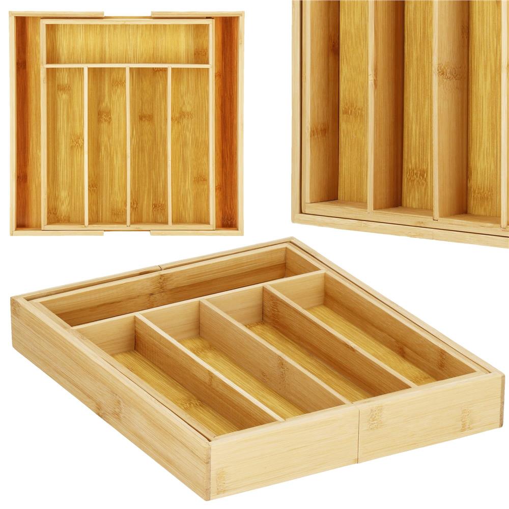 Organizator tacamuri si ustensile bucatarie, bambus, extensibil 28-45x33x5cm