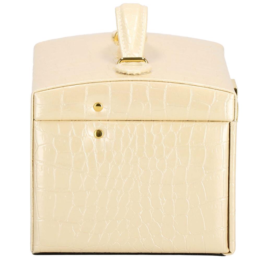 (DL) Cutie depozitare si organizare bijuterii, MDF, piele ecologica si velur, 17,5 x 14 x 12,5cm, crem