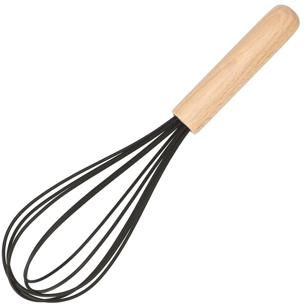 Set  12 ustensile de bucatarie din silicon termorezistent si maner din bambus, negru