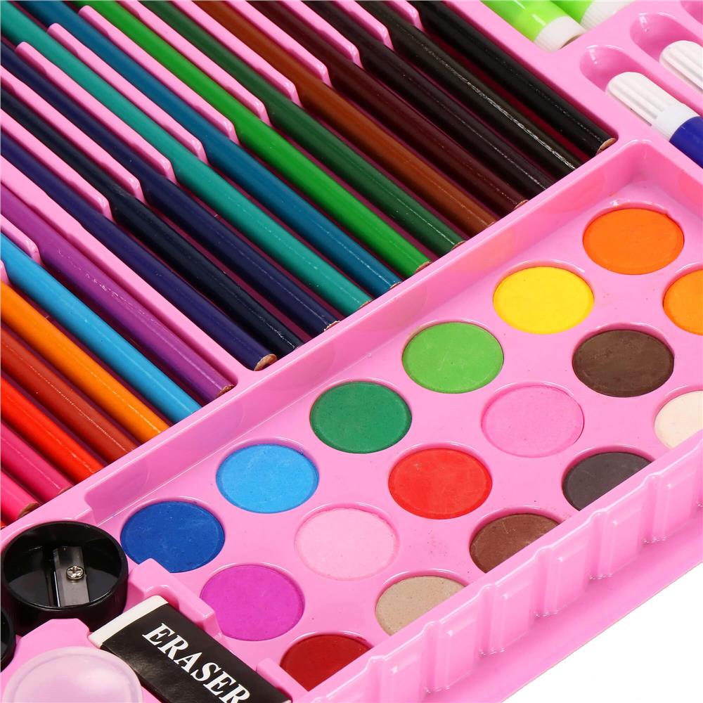 Set de pictura si desen pentru copii, 258 de piese, trusa plastic roz