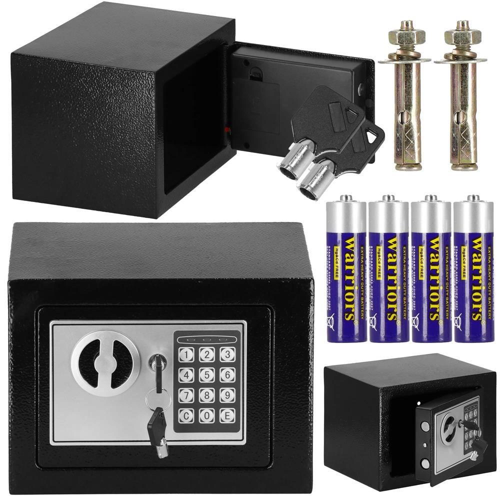 Seif electronic standard cu cifru si cheie, 170x230x170 mm, Otel, Negru