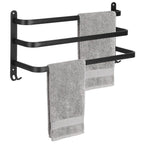 Suport prosoape pentru baie cu 2 sisteme de instalare, 3 brate, din aluminiu, 49x25cm, negru