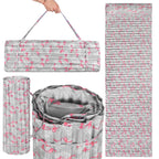 Saltea pentru plaja pliabila, din spuma, ultra-usoara, cu perna si maner de transport, 60x180cm, gri flamingo roz