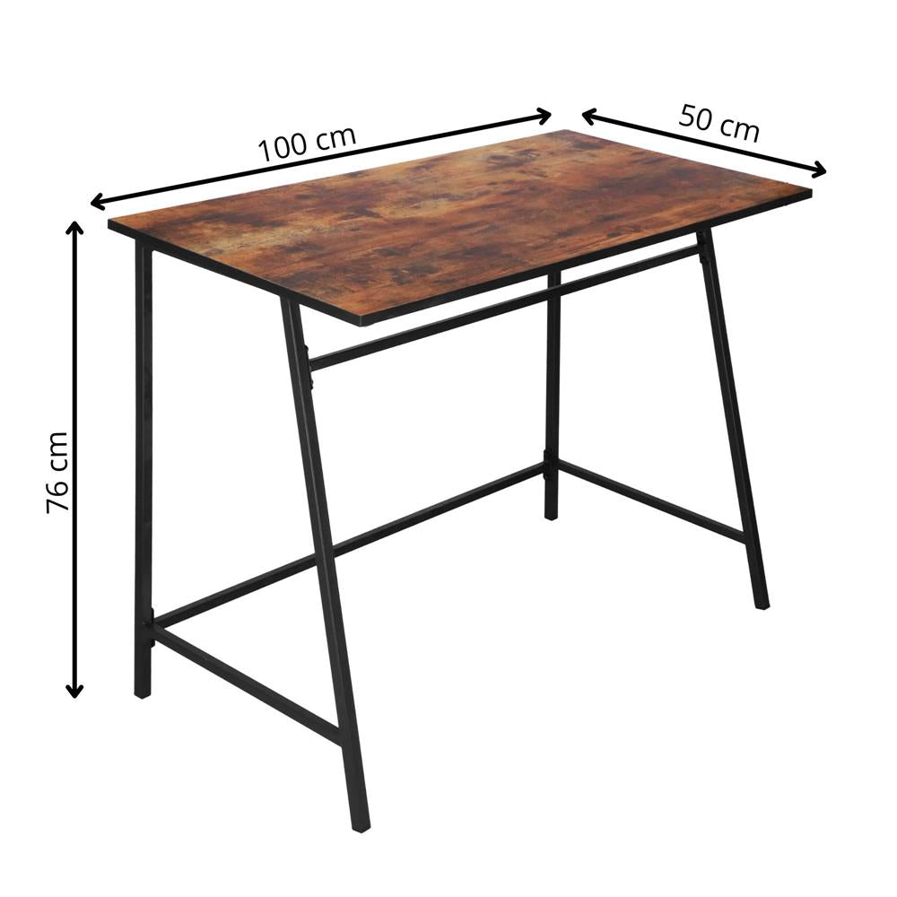 Birou tip masa laterala, cu cadru din otel, 50x100x76 cm, industrial, maro