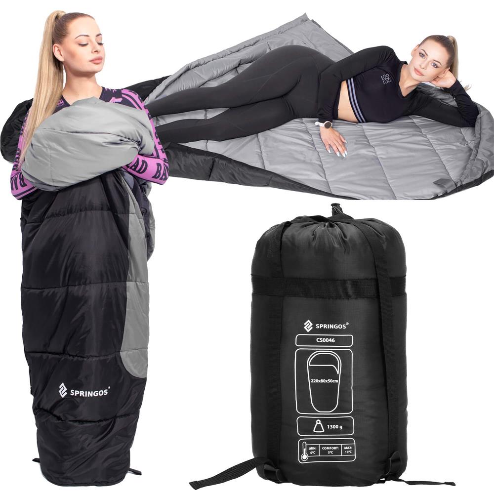 Sac de dormit tip mumie, cu geanta de transport, 210x80cm, 0-10grade, culoare negru gri