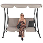 Leagan de gradina 190x115x176 cm, pentru 3 persoane, copertina reglabila, perne incluse, cadru otel si material impermeabil, bej
