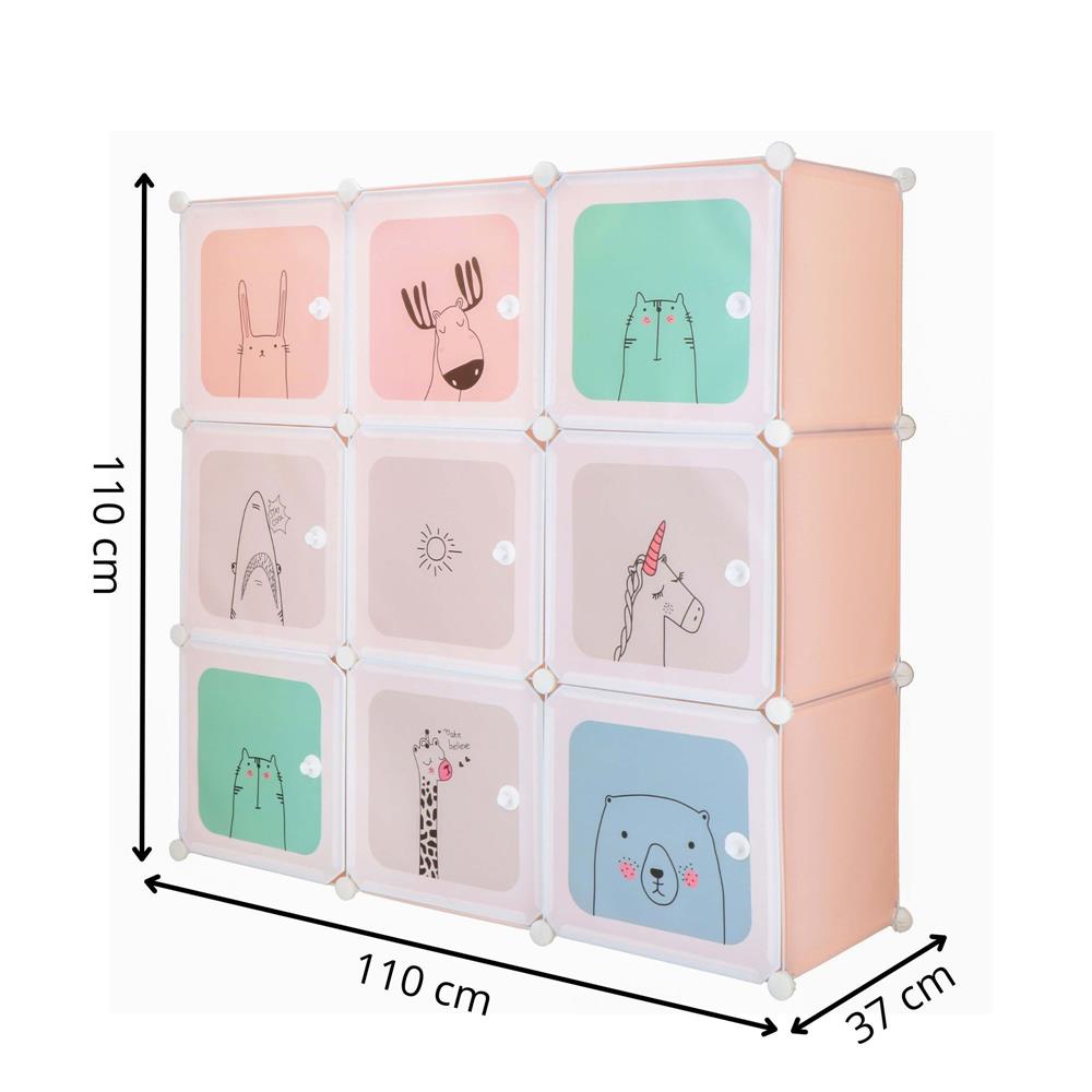 Dulap copii, modular cu 9 compartimente, PVC, 110x110x37 cm, multicolor