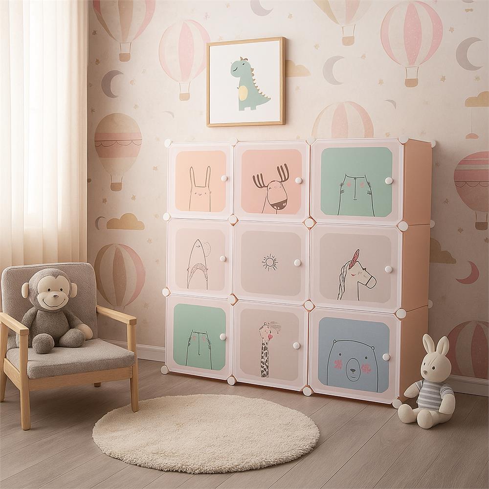 Dulap copii, modular cu 9 compartimente, PVC, 110x110x37 cm, multicolor