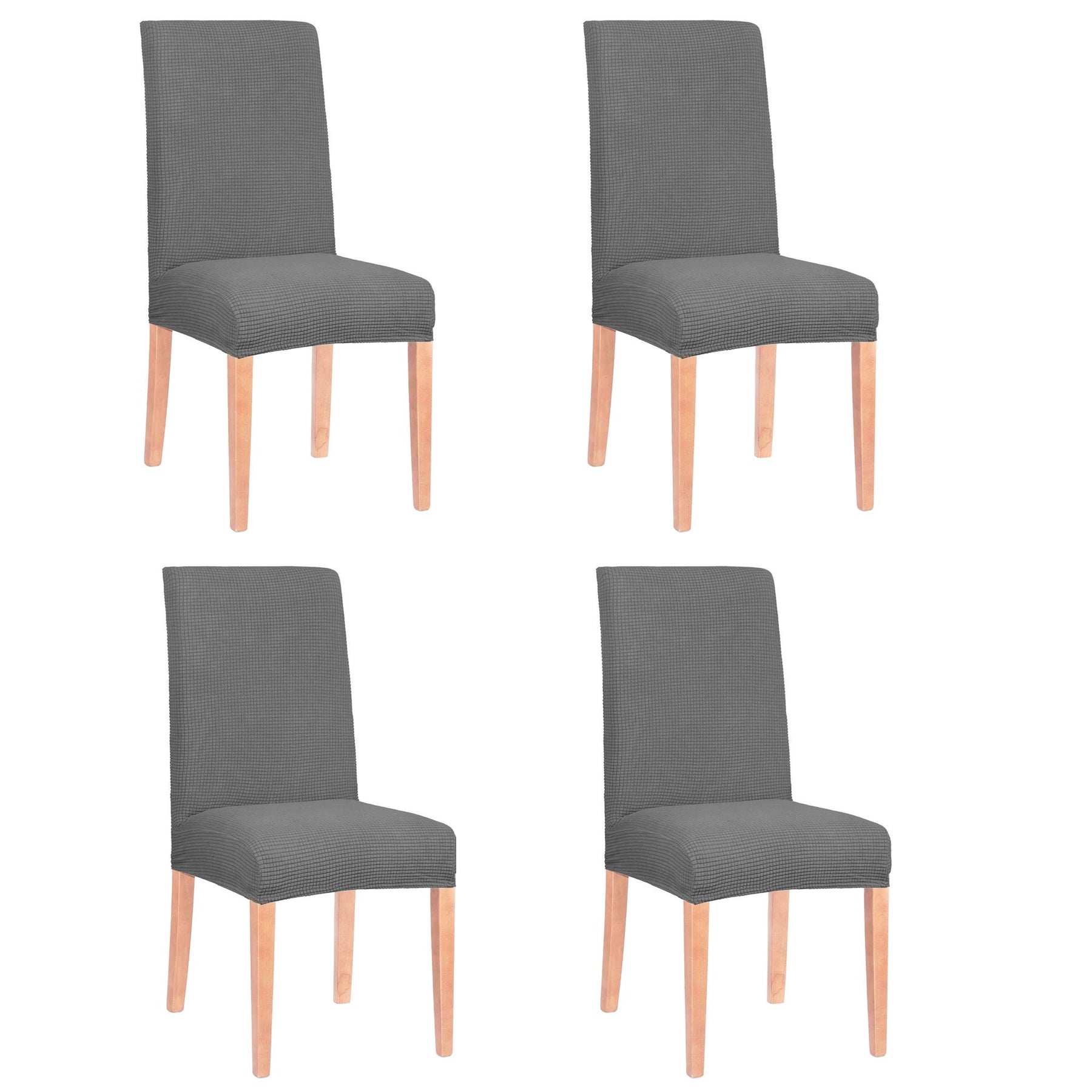 Set 4 huse universale pentru scaun, marime universala, poliester si spandex, 45 cm x 60 cm, gri