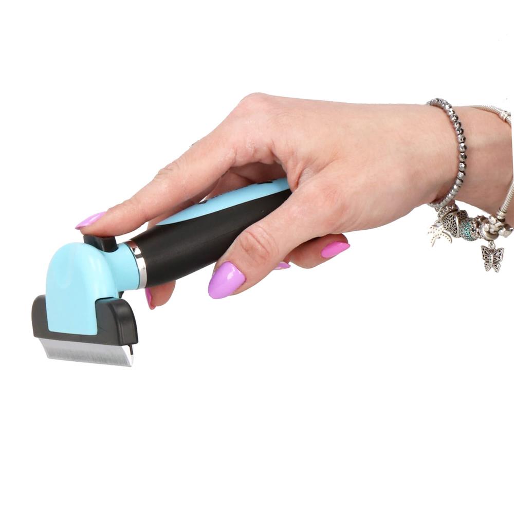 Perie trimmer pentru caini si pisici cu par lung sau scurt, autocuratare, lama 10cm, negru albastru