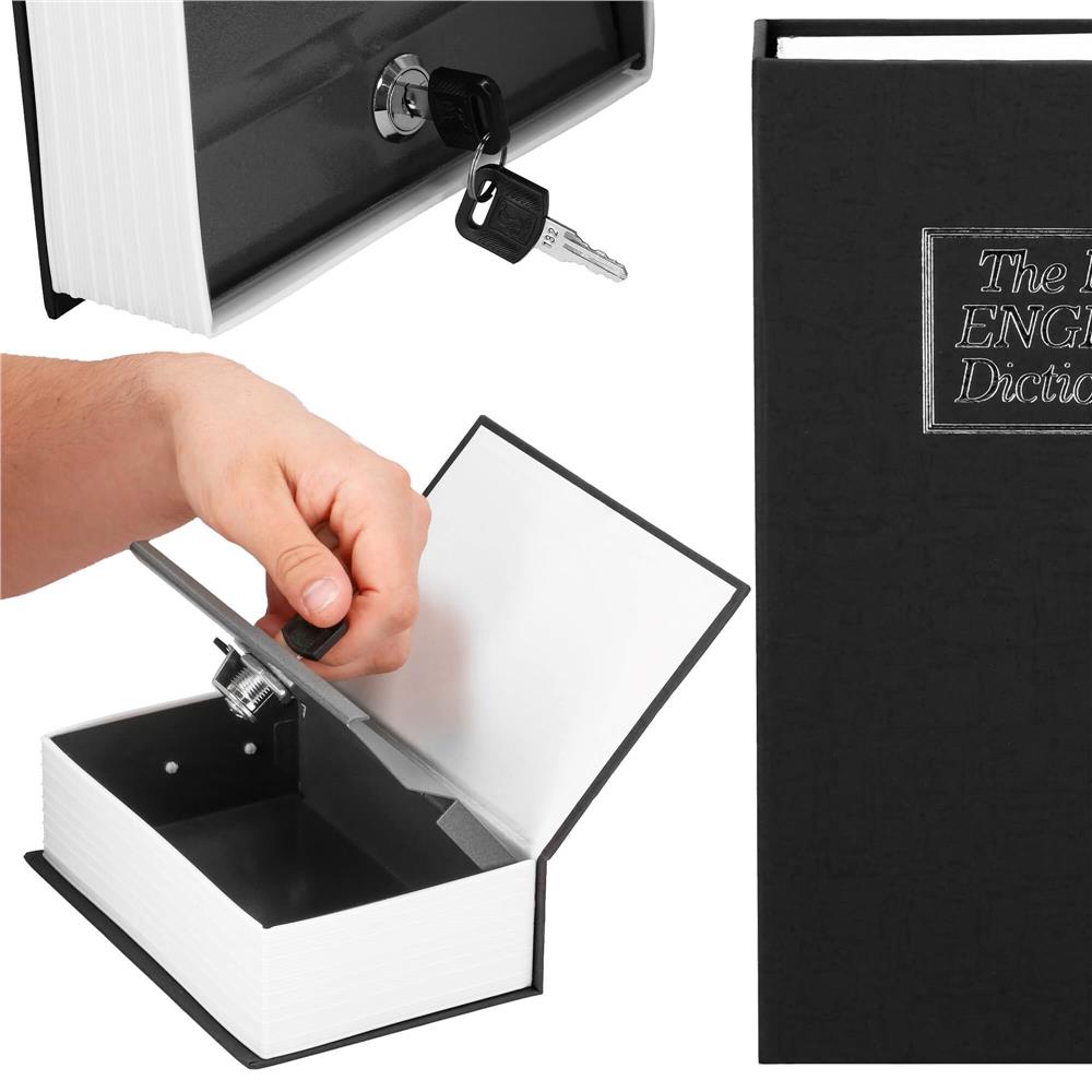 Caseta de valori, cutie metalica cu cheie, portabila, tip carte, Dictionar, negru, 24x15.5x5.5 cm