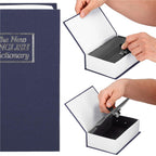 Caseta de valori, cutie metalica cu cheie, portabila, tip carte, Dictionar, albastru, 18x11.5x5.5 cm