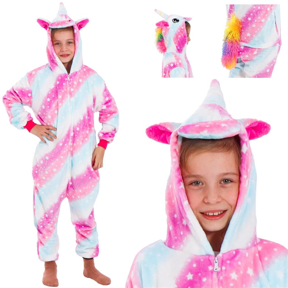 Pijama tip salopeta pentru copii, model unicorn, marime 130-140cm