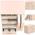 (DL) Cutie depozitare si organizare bijuterii, piele ecologica + velur, 26 x 22 x 18 cm, roz