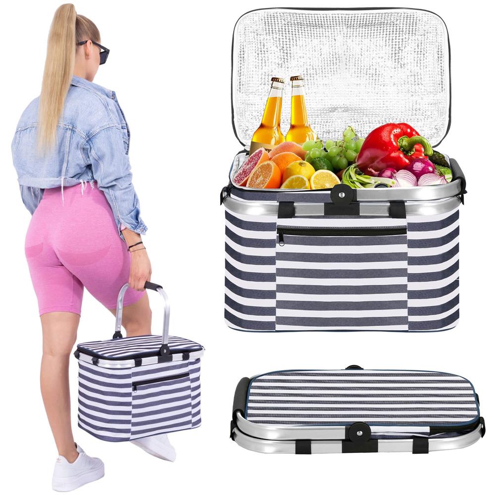 Geanta pentru picnic sau plaja, termoizolanta, 28 litri, alb albastru