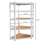 Raft de colt cu cadru metalic modular pentru depozitare, 5 polite, 180x90x40cm, sarcina 875kg