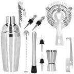 Set Cocktail Shaker Kit pentru barmani 750ml, KI12, suport bambus, 12 piese